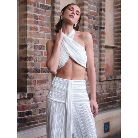 Sonya Moda Jolle Plissé halter Top &  Maxi skirt Set in White size S NWT - Picture 5 of 9